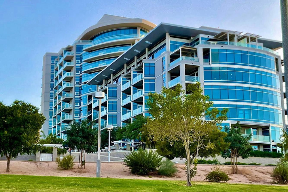 Bridgeview Condominiums 12-story luxury high-rise exterior at Tempe Town Lake