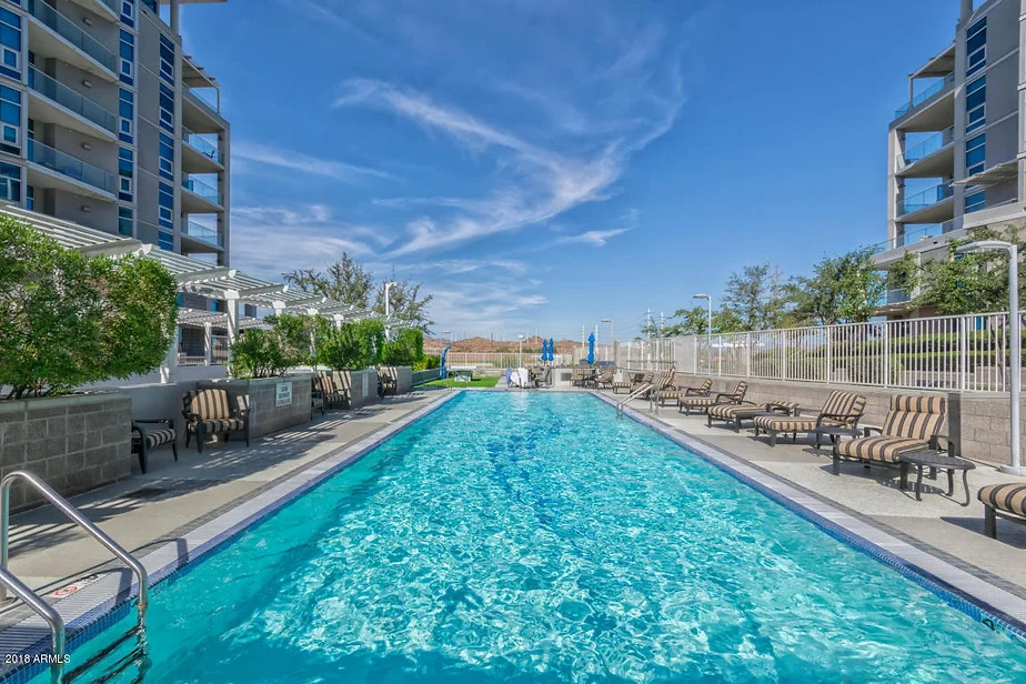 Bridgeview pool deck and outdoor lounge area