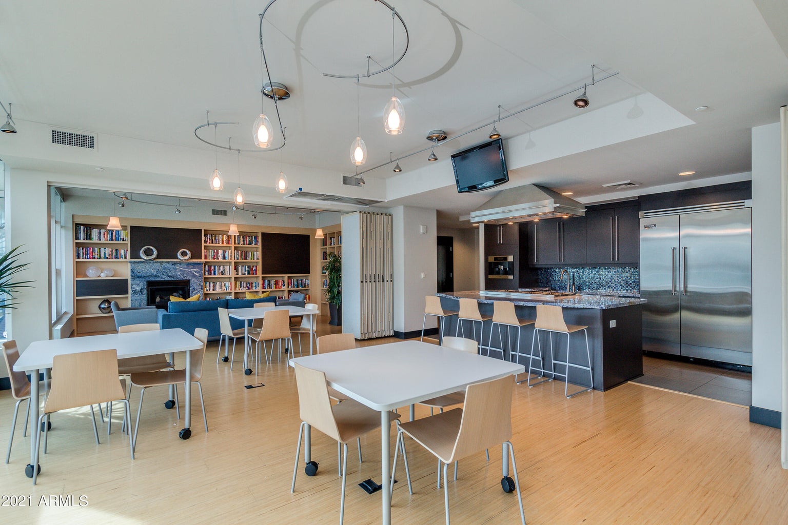 Club room with Demo Kitchen at Bridgeview Condominiums