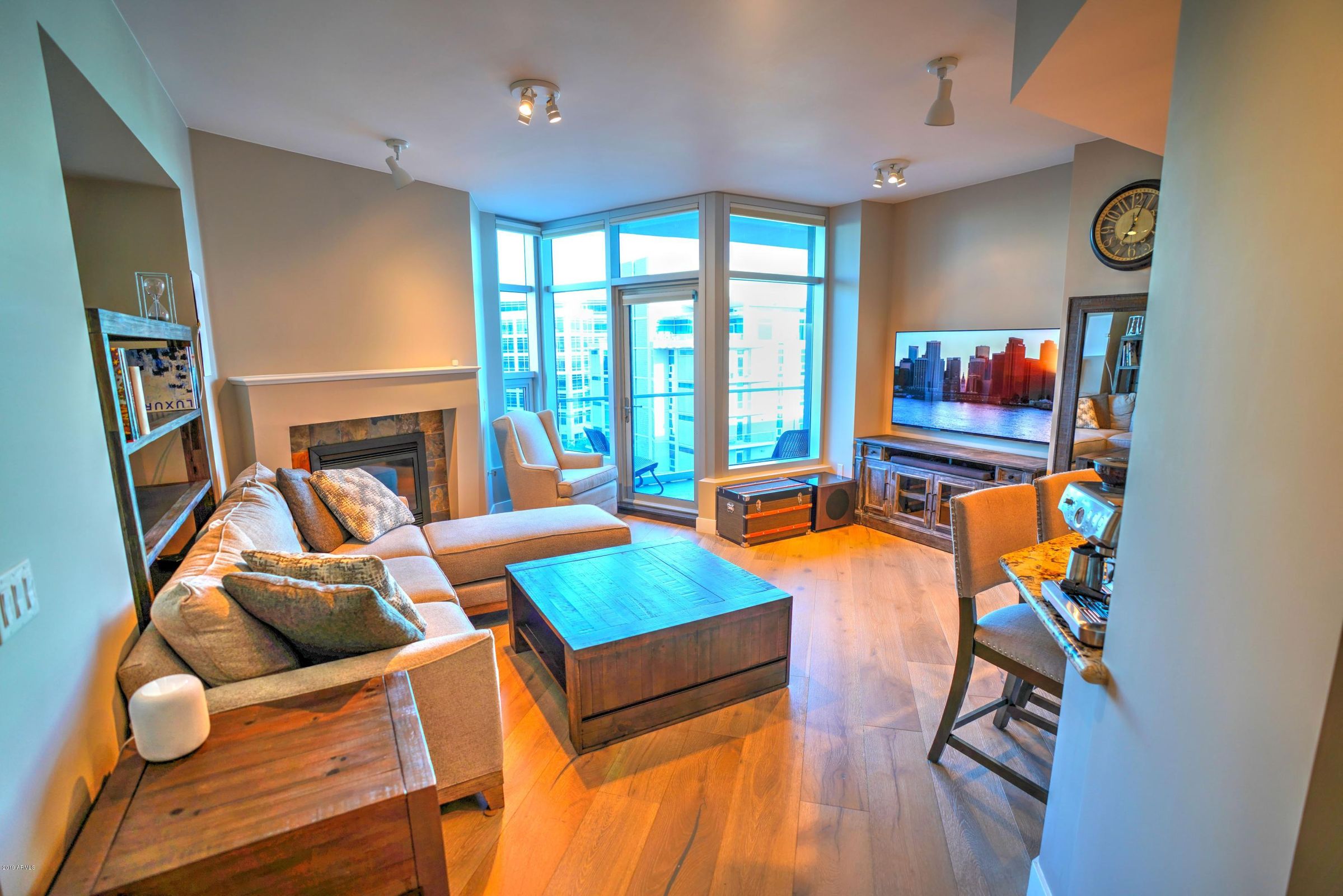 Modern open-concept living area inside a Bridgeview condo unit
